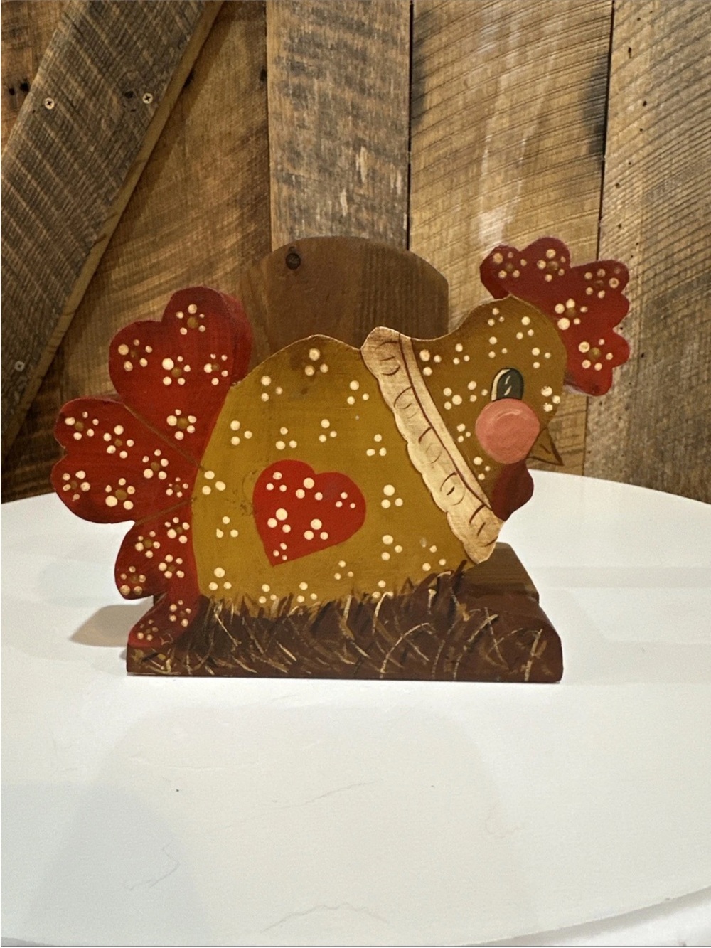Vintage Farmhouse Handmade And HandPainted Wooden Chicken Napkin Holder Kitchen